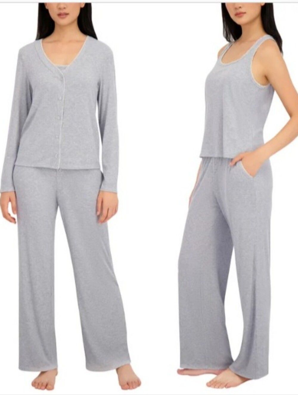 New Live 2 Lounge 3-Piece Ribbed Cardigan, Tank & Pant Pajama Set Small NWOT